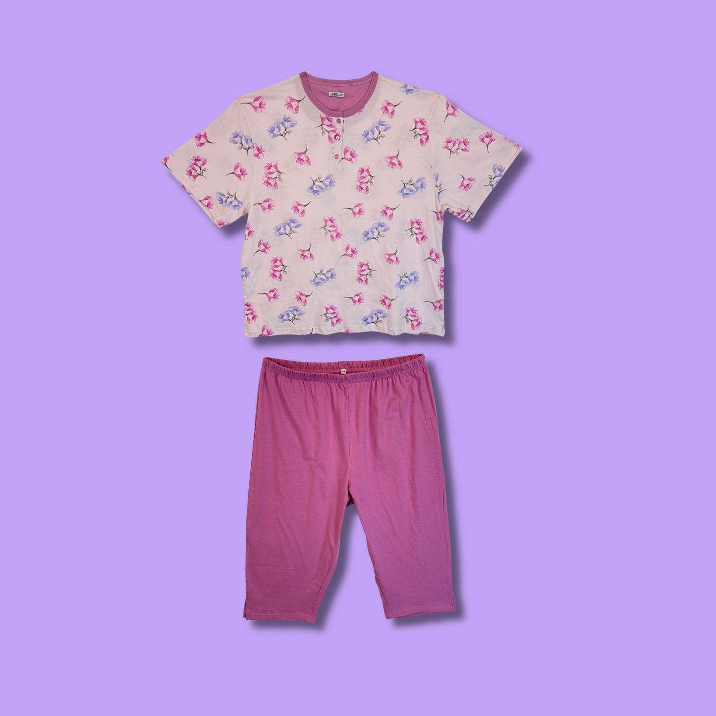 Pigiama da donna calibrato mezza manica con pinocchietto 100% Cotone
