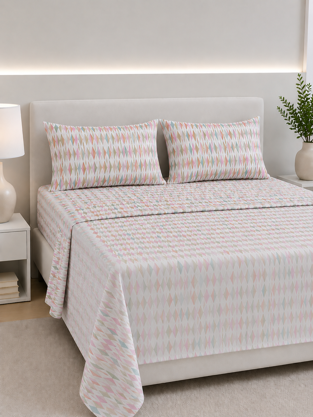 Completo lenzuola Piazza e Mezza in cotone fantasia "Capri" - Multicolor