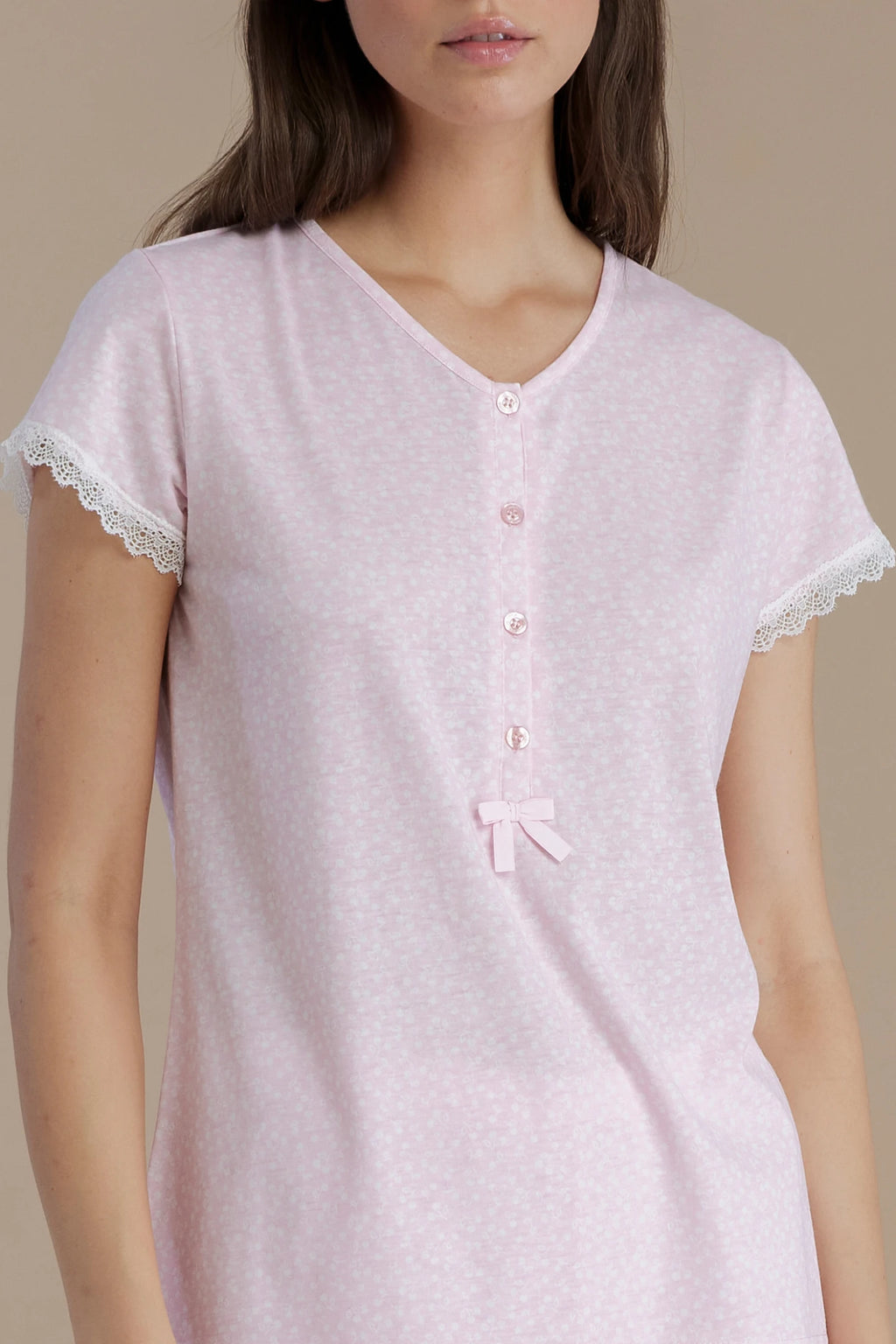 Pigiama donna in cotone con top manica corta e pantalone lungo senza polsini
