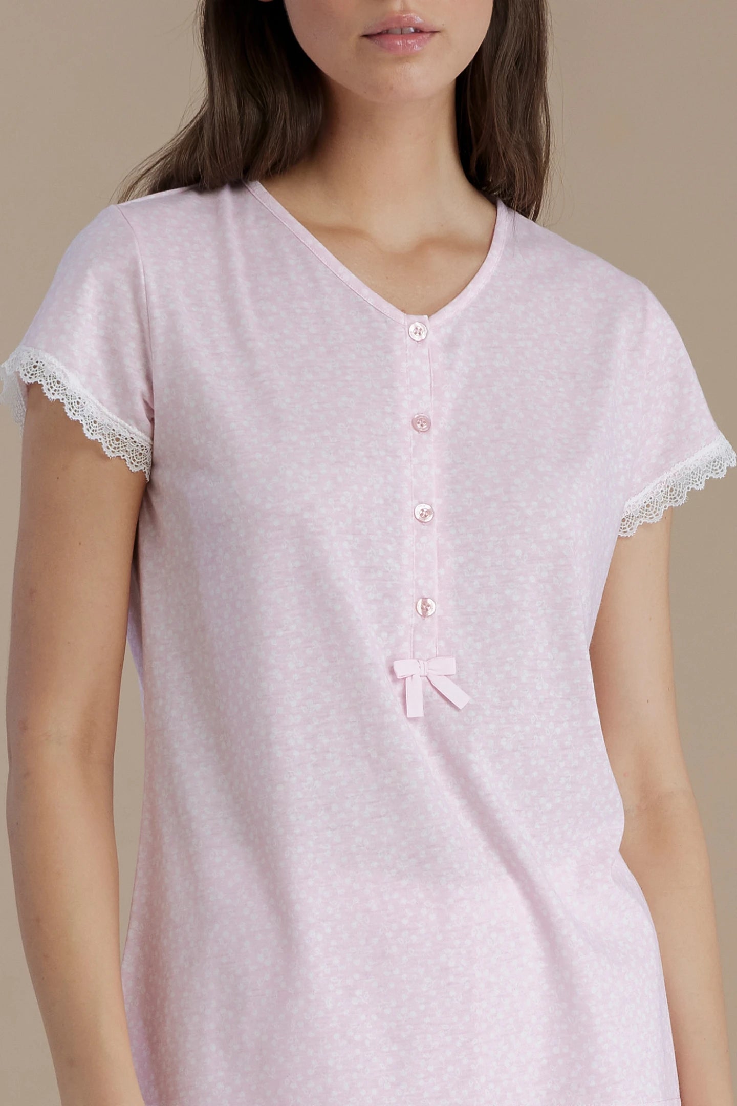 Pigiama donna in cotone con top manica corta e pantalone lungo senza polsini