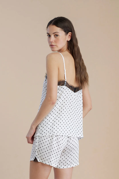 Pigiama donna in viscosa top bretellina e pantalone corto articolo pois