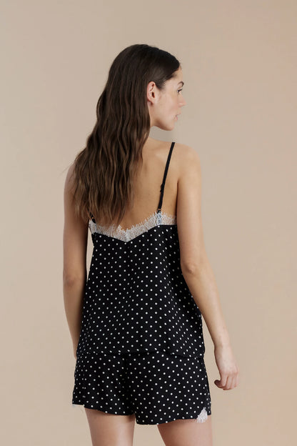 Pigiama donna in viscosa top bretellina e pantalone corto articolo pois