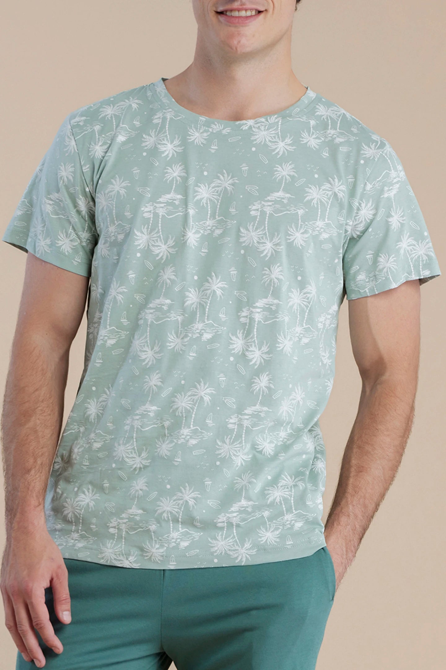Pigiama uomo in cotone con top girocollo e pantalone corto