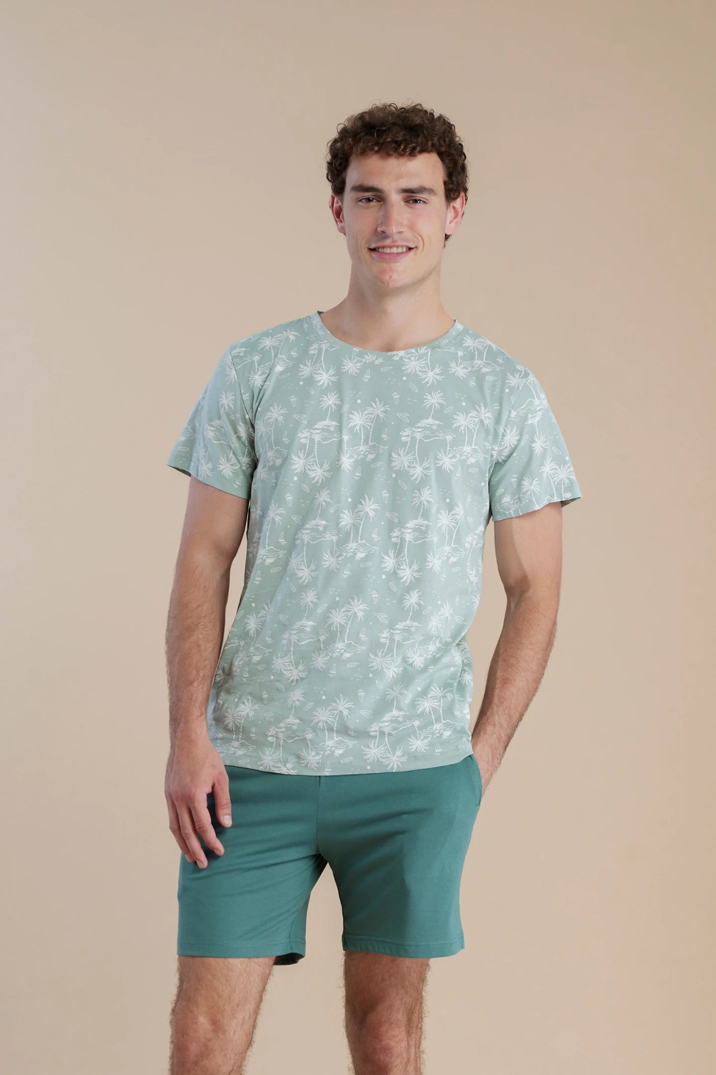 Pigiama uomo in cotone con top girocollo e pantalone corto