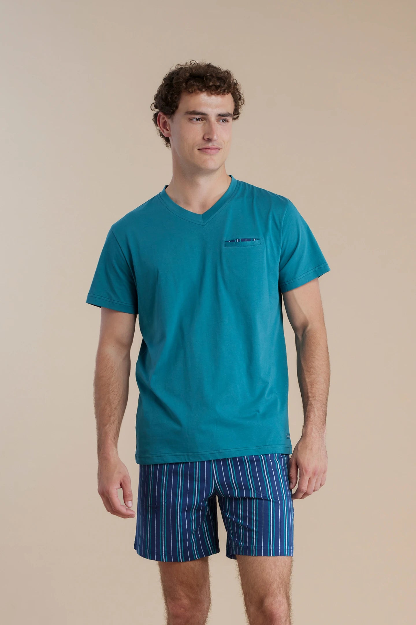 Pigiama uomo in cotone top manica corta e pantalone corto articolo stripes