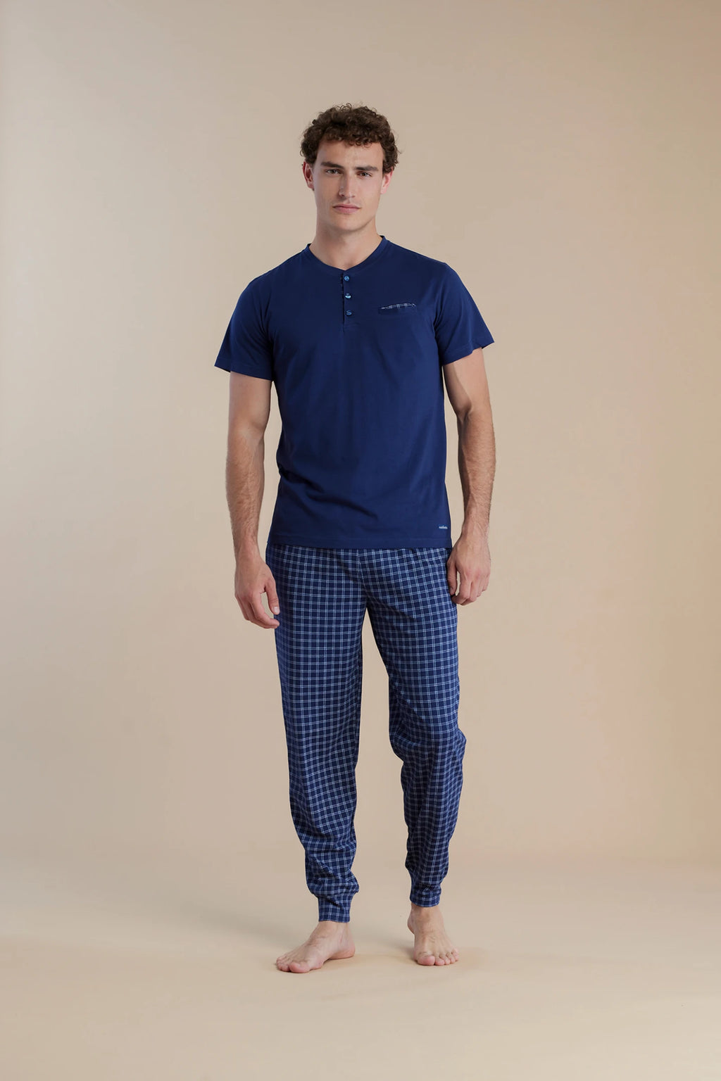 Pigiama uomo tre pezzi top manica corta, pantalone corto e pantalone lungo