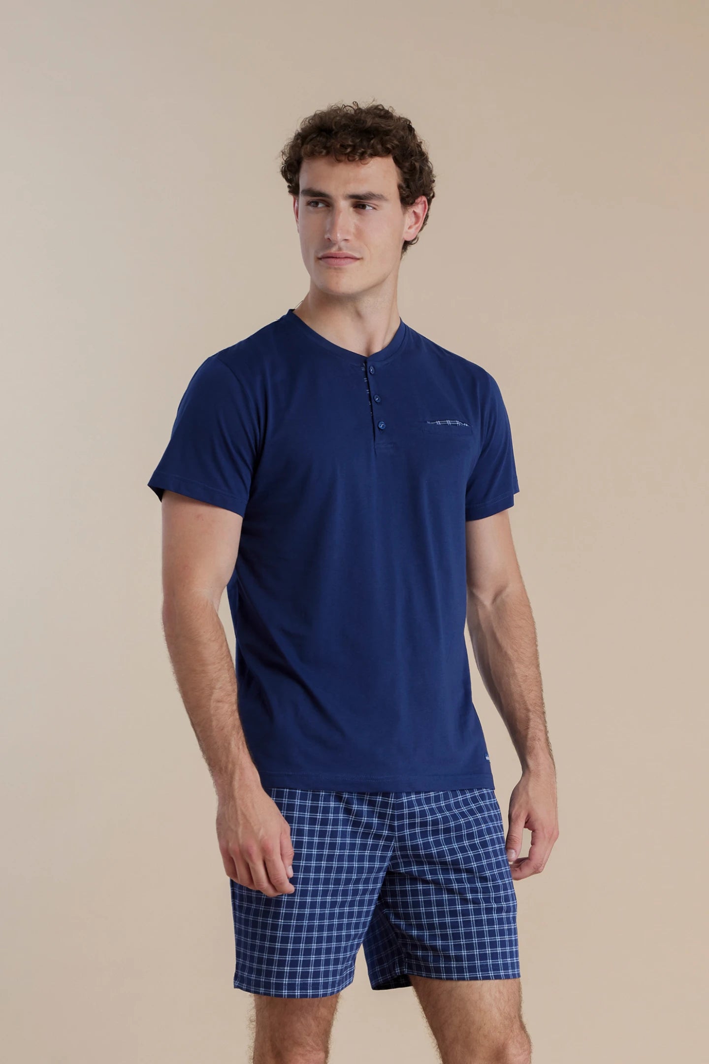 Pigiama uomo tre pezzi top manica corta, pantalone corto e pantalone lungo