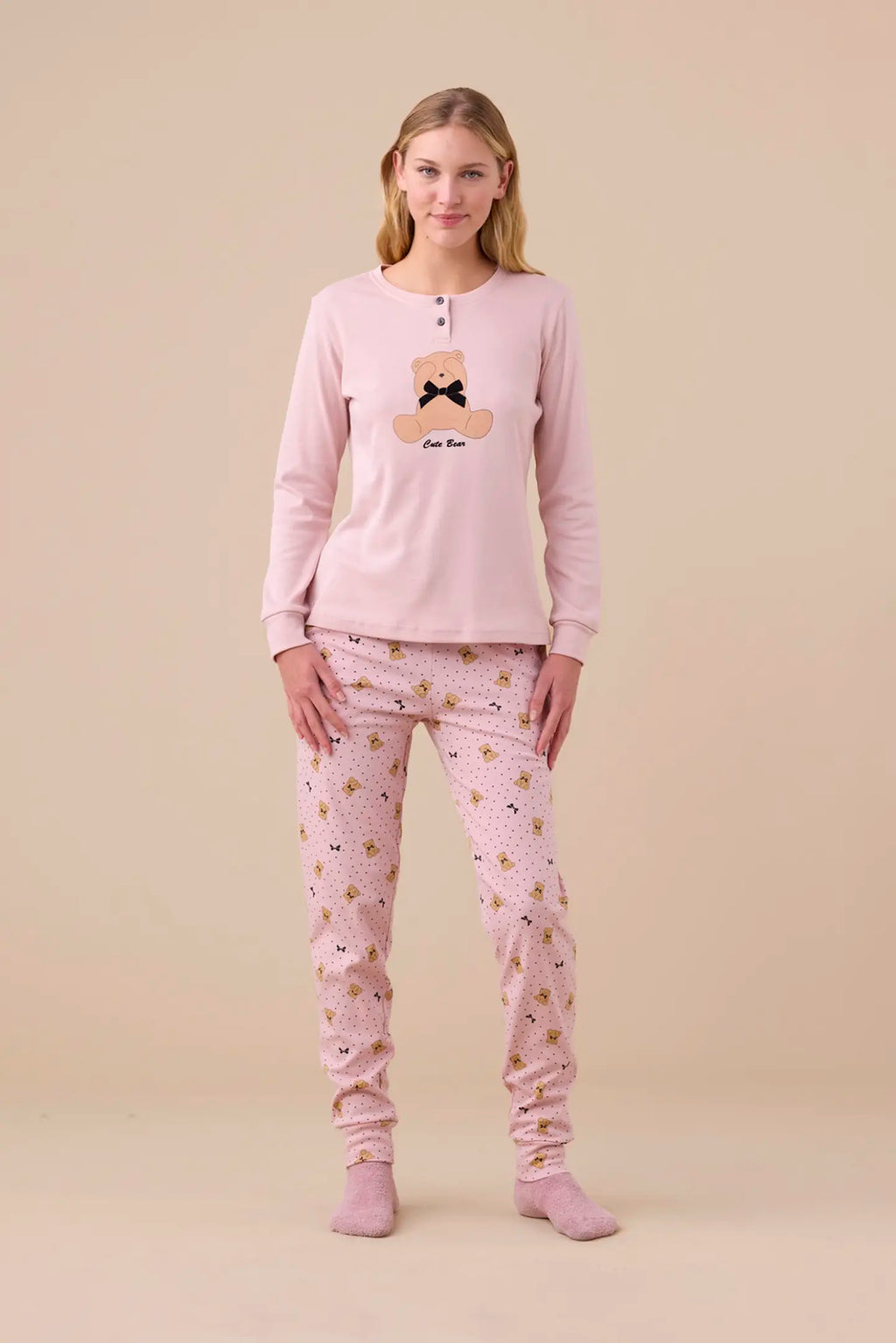Pigiama donna caldo cotone articolo orso.