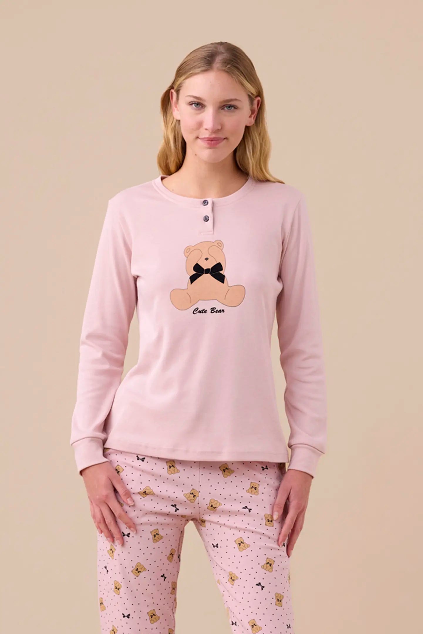 Pigiama donna caldo cotone articolo orso.