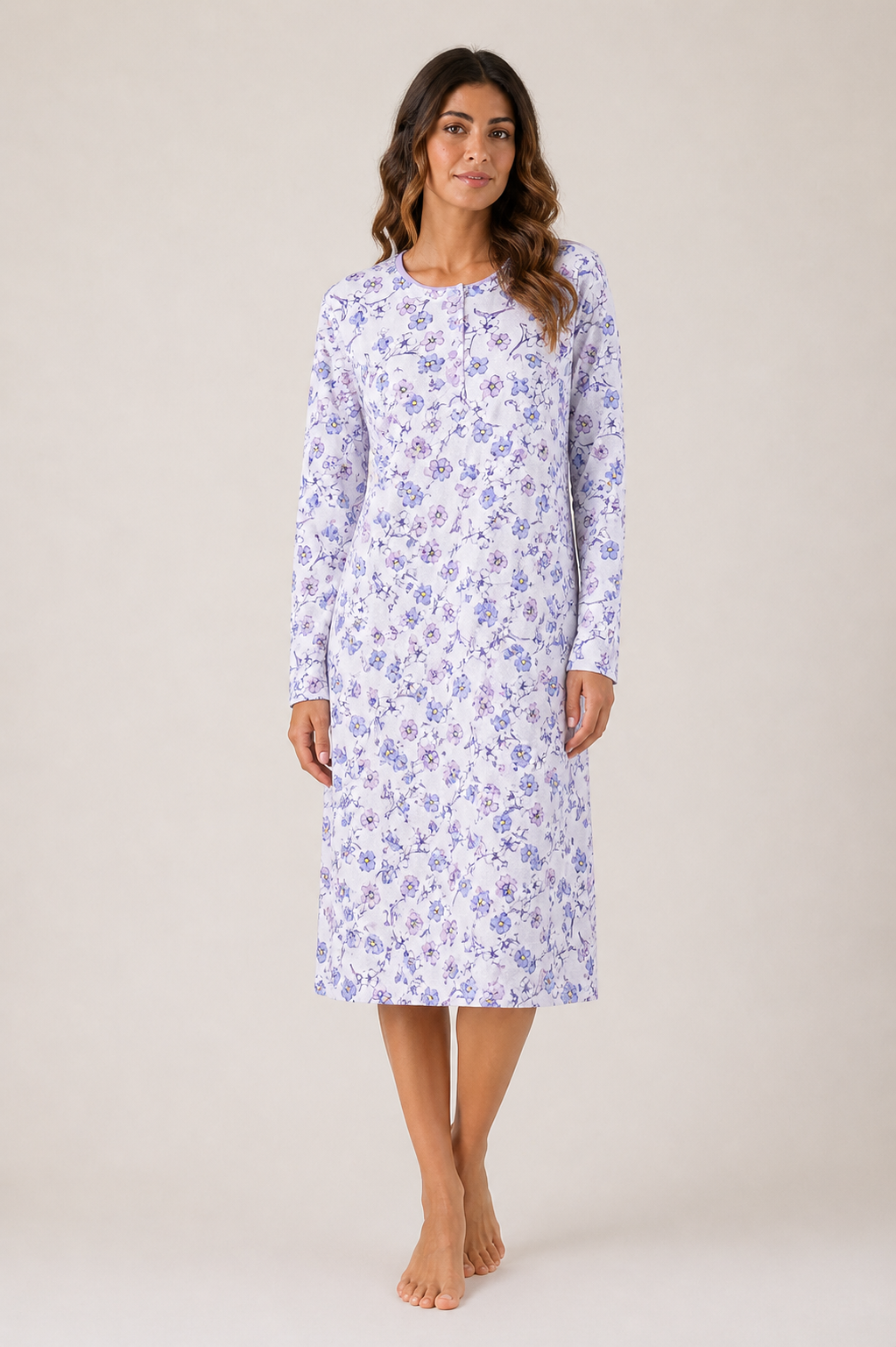 Camicia da notte in cotone Manica lunga