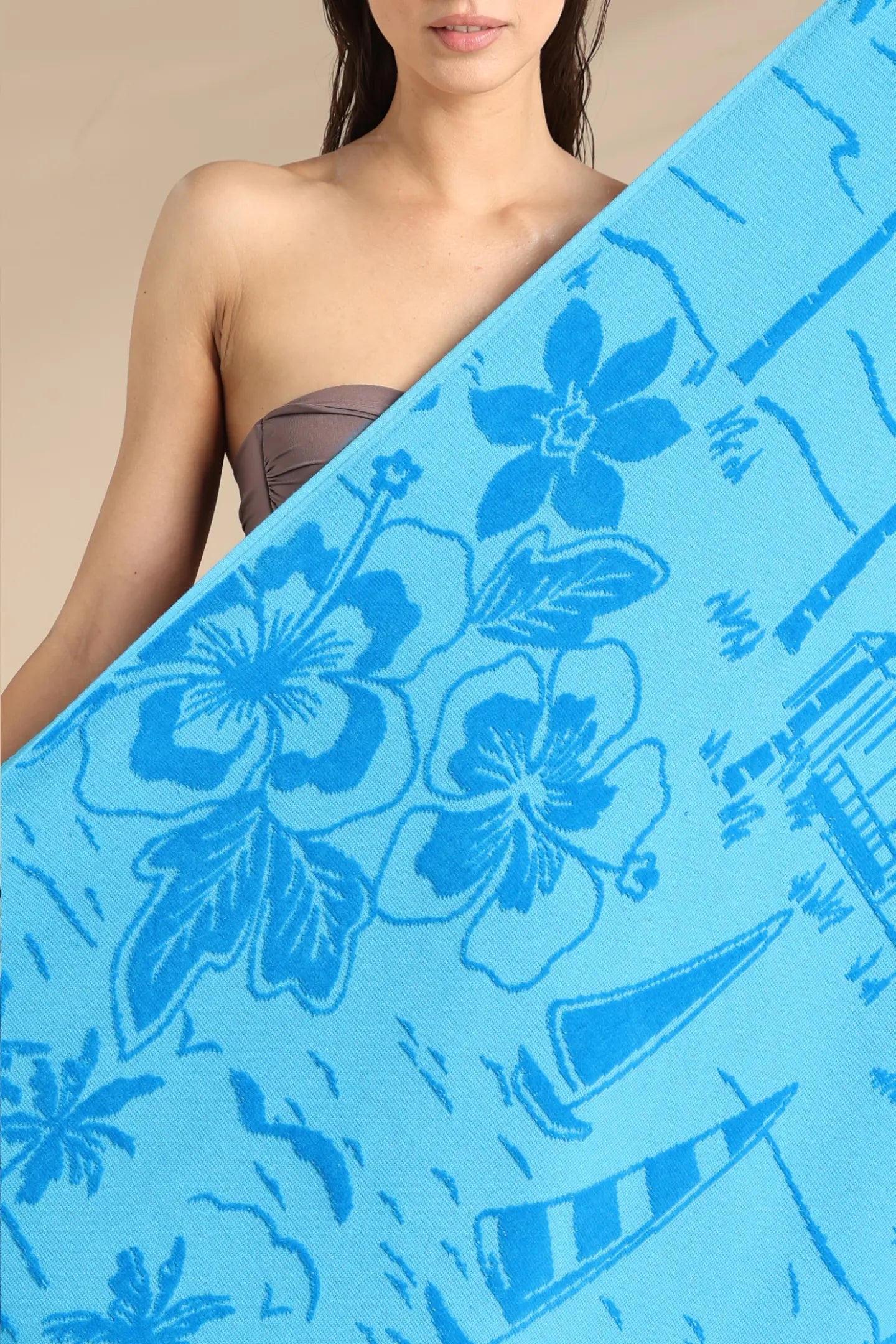 Telo mare in spugna velour rasato 90 x 170 cm tropicale.