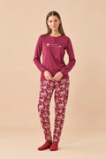 Pigiama da donna in caldo cotone, manica lunga, pantalone lungo