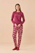 Pigiama da donna in caldo cotone, manica lunga, pantalone lungo