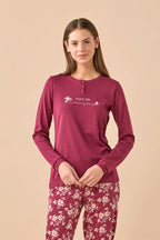 Pigiama da donna in caldo cotone, manica lunga, pantalone lungo