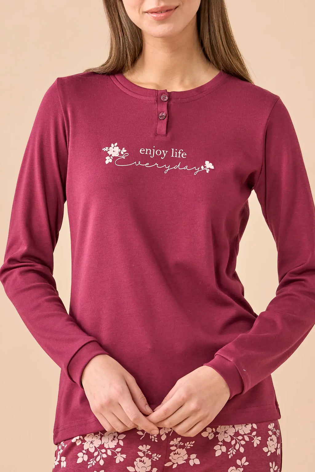 Pigiama da donna in caldo cotone, manica lunga, pantalone lungo