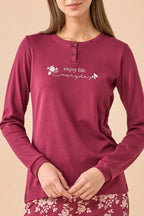 Pigiama da donna in caldo cotone, manica lunga, pantalone lungo
