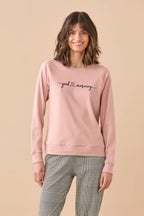 Pigiama da donna in caldo cotone, girocollo, manica lunga, pantalone lungo