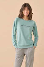 Pigiama da donna in caldo cotone, girocollo, manica lunga, pantalone lungo