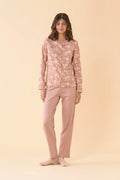 Pigiama da donna in caldo cotone, con apertura completa davanti, manica lunga, pantalone lungo