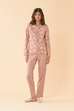 Pigiama da donna in caldo cotone, con apertura completa davanti, manica lunga, pantalone lungo