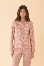 Pigiama da donna in caldo cotone, con apertura completa davanti, manica lunga, pantalone lungo
