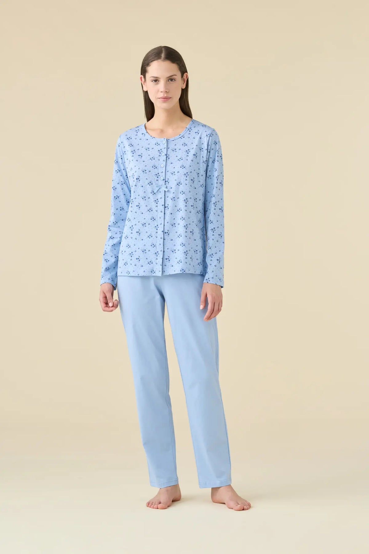 Pigiama donna estivo in cotone articolo flower. - Ceruleo