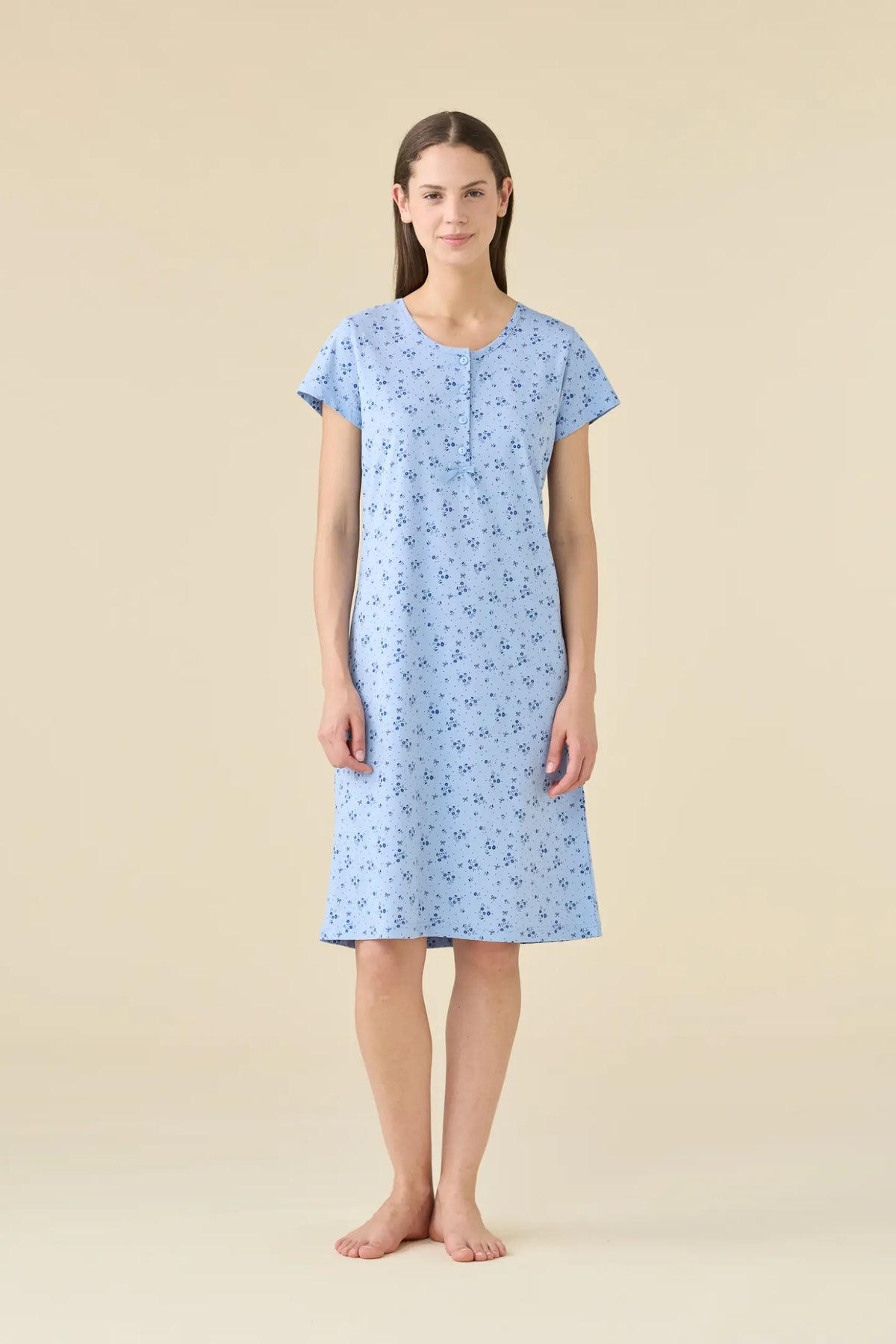 Camicia da notte donna estiva in cotone articolo flower. - Glicine