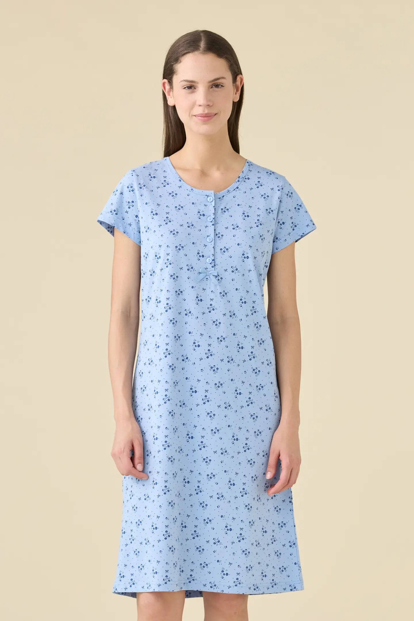 Camicia da notte donna estiva in cotone articolo flower.