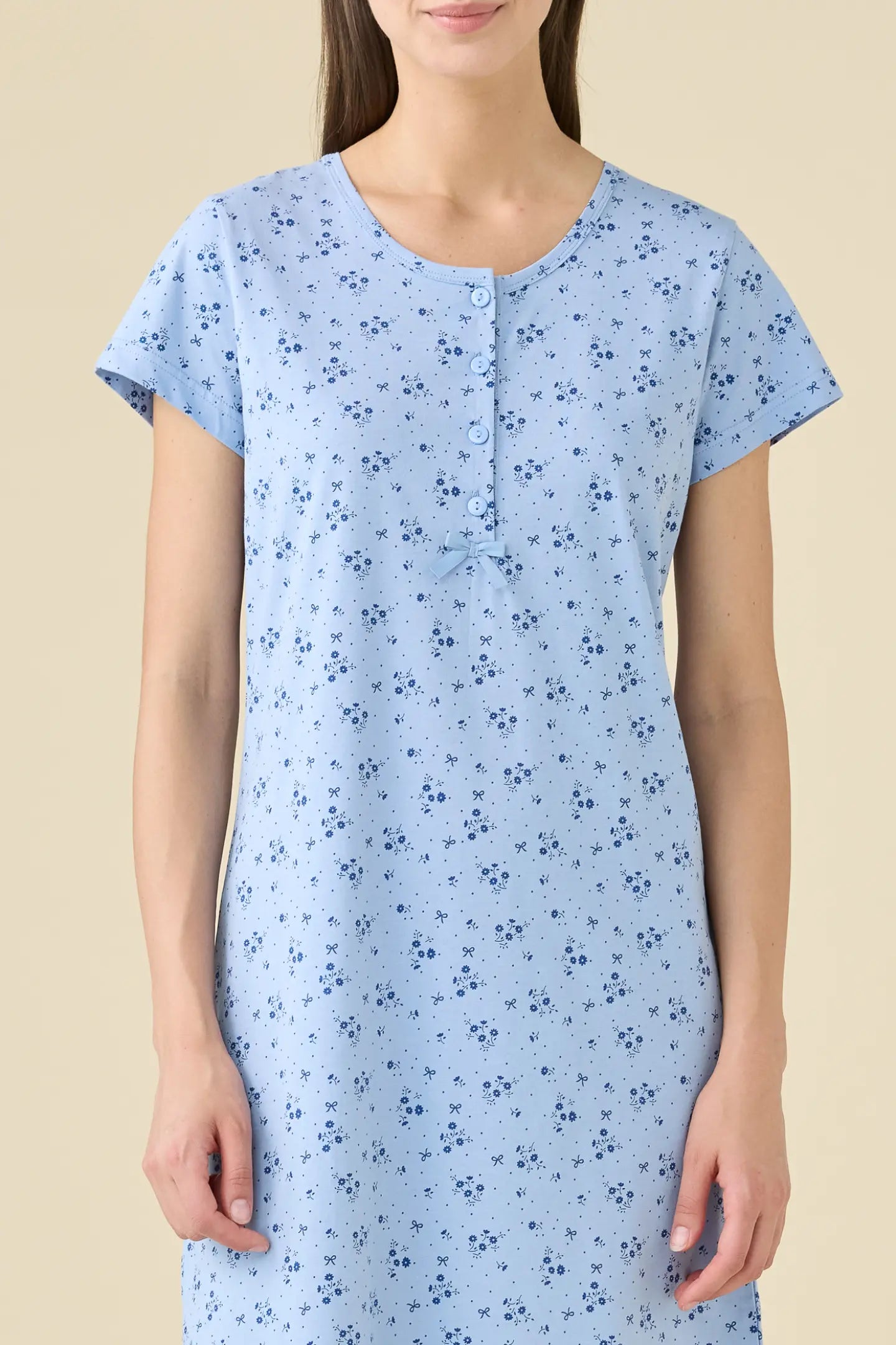 Camicia da notte donna estiva in cotone articolo flower.