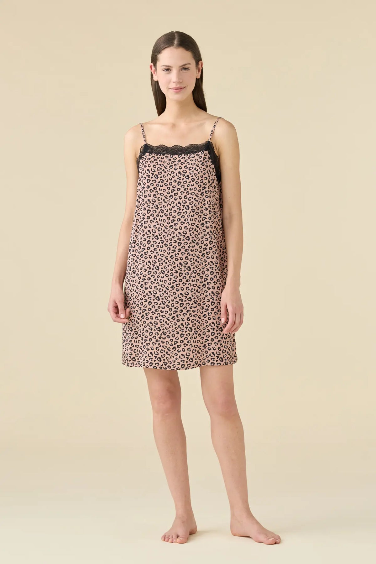 Camicia da notte in viscosa articolo animalier lover. - Beige
