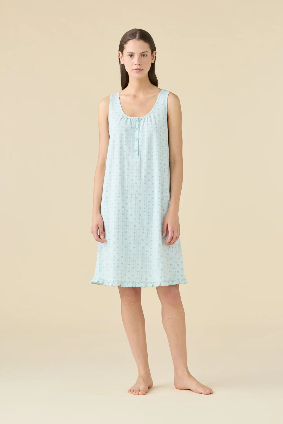 Camicia da notte donna estiva in cotone articolo romantic - Salvia