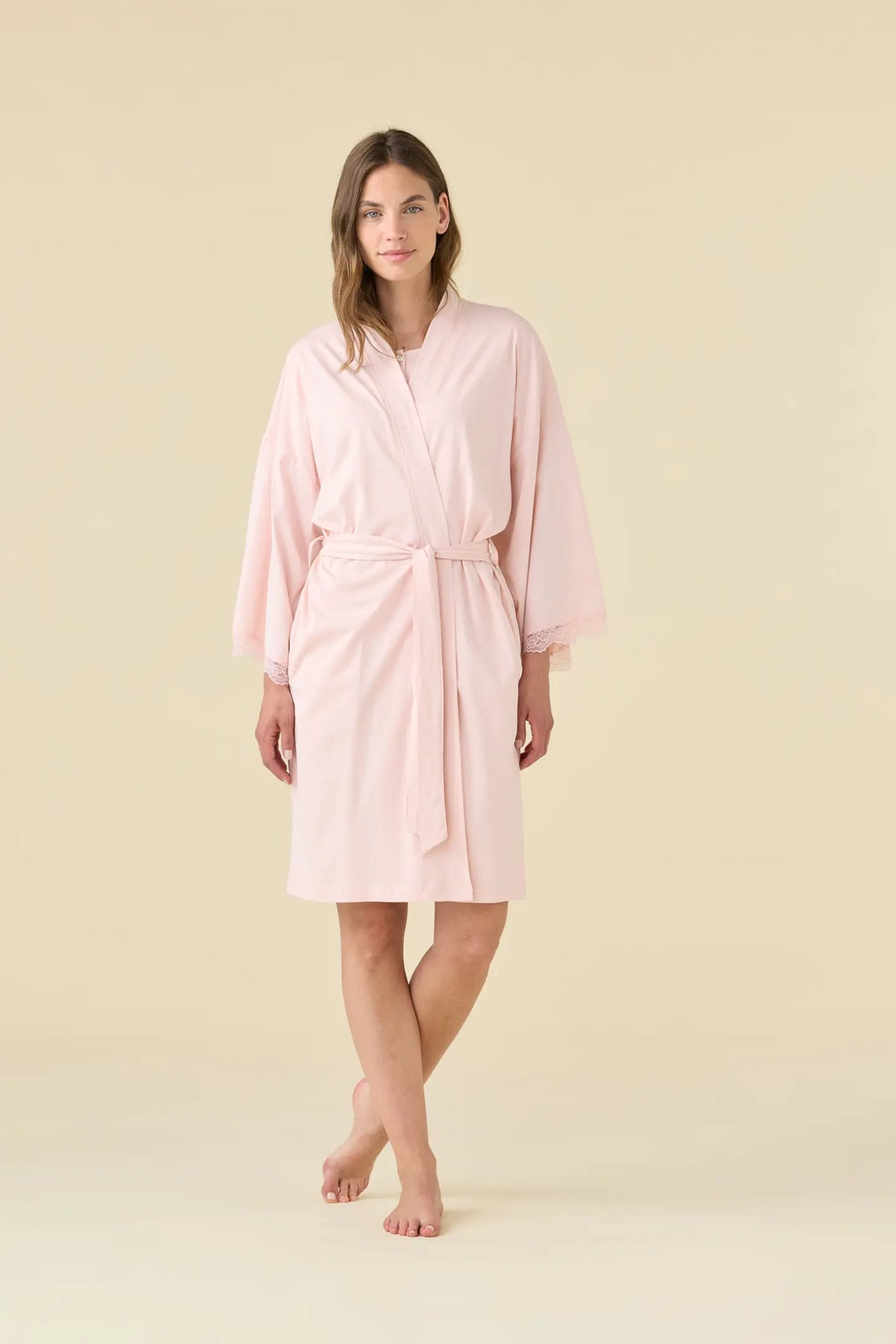 Vestaglia kimono donna estiva in cotone articolo essential. - Rosa