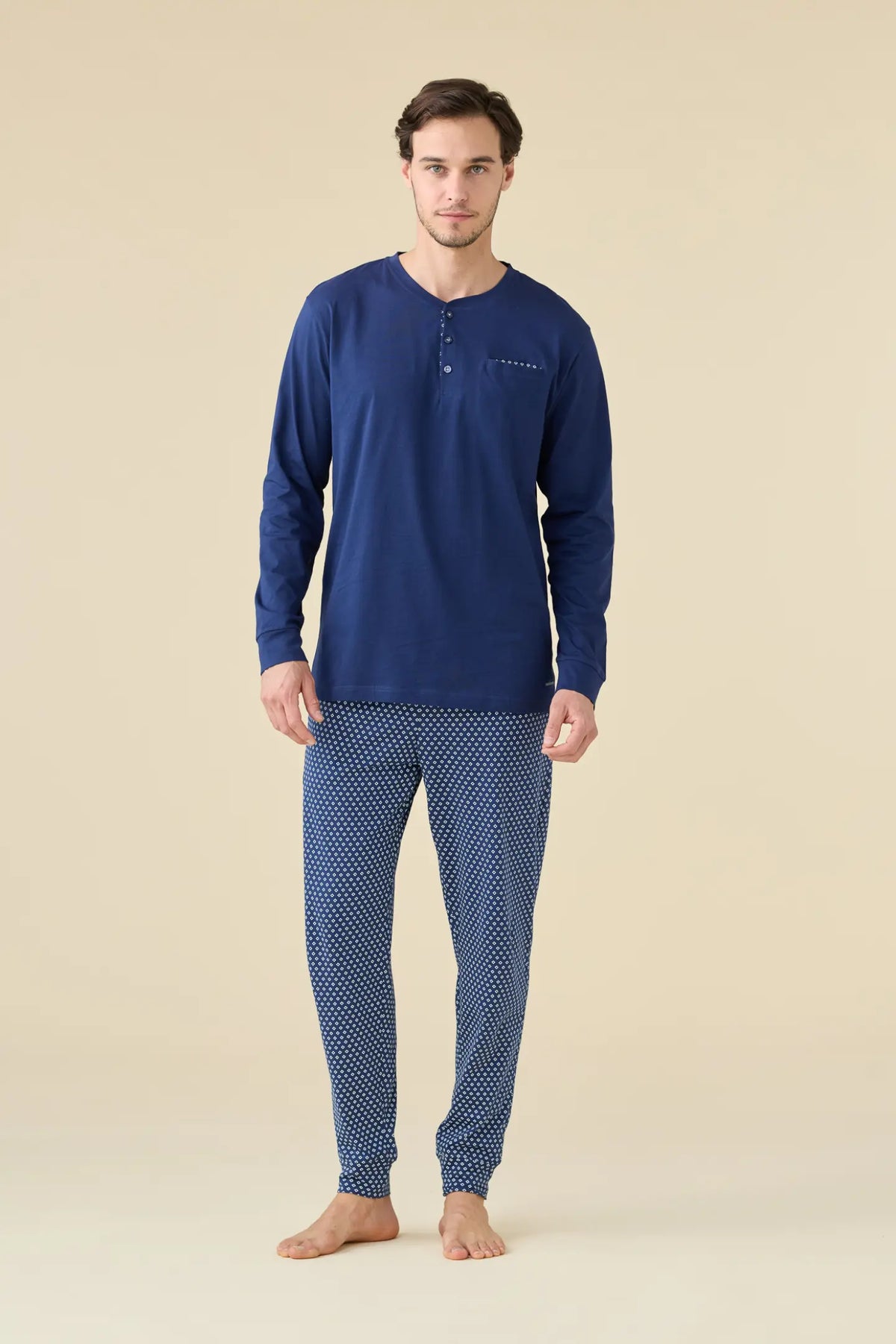 Pigiama uomo estivo in cotone articolo navy dot. - Blu Navy
