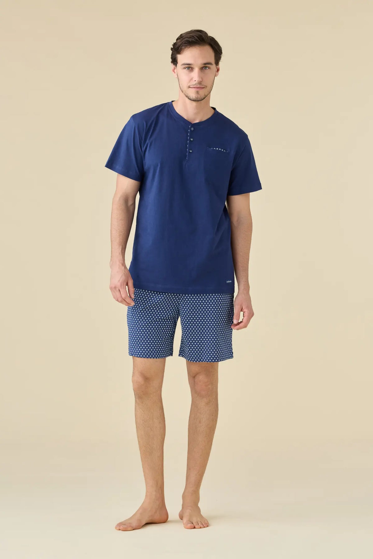 Pigiama uomo estivo in cotone articolo navy dot. - Blu Riviera