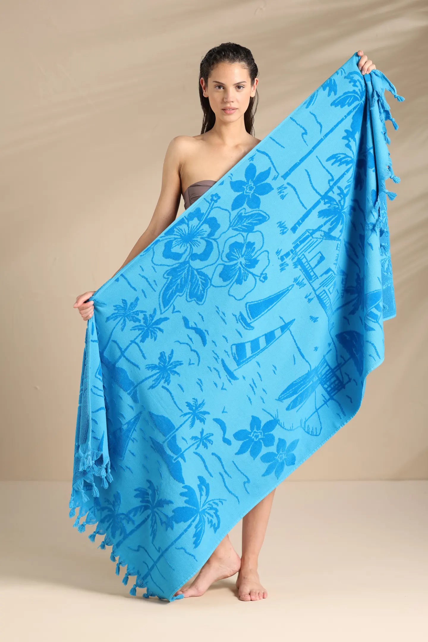 Telo mare in spugna velour rasato 90 x 170 cm tropicale.