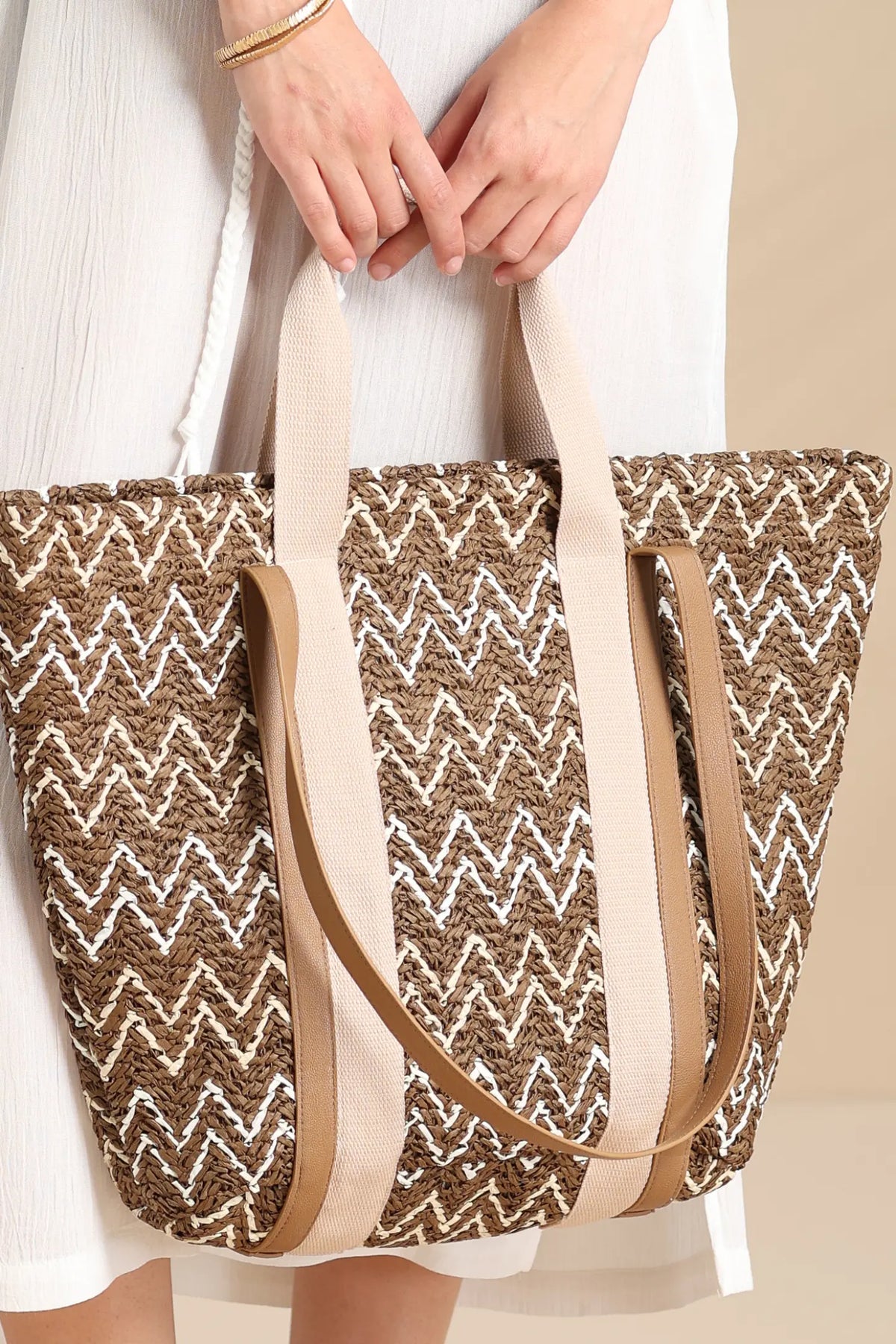Borsa con chiusura zip articolo bicolor. - Marrone