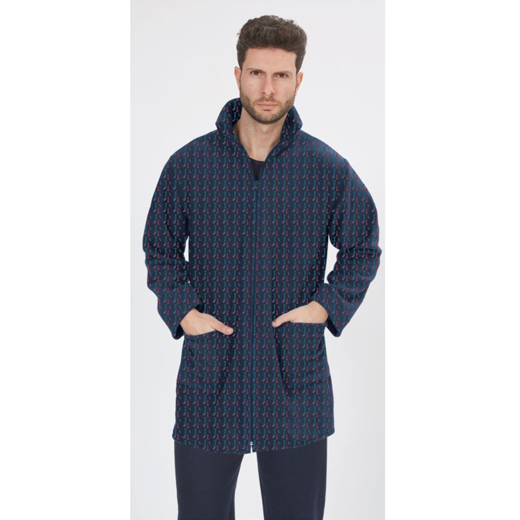 Giacca da camera da uomo in coral con zip