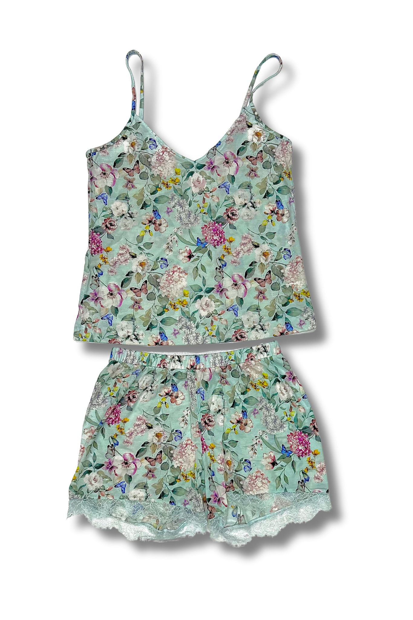 Pigiama donna top con spalline e short in pizzo fantasia floreale