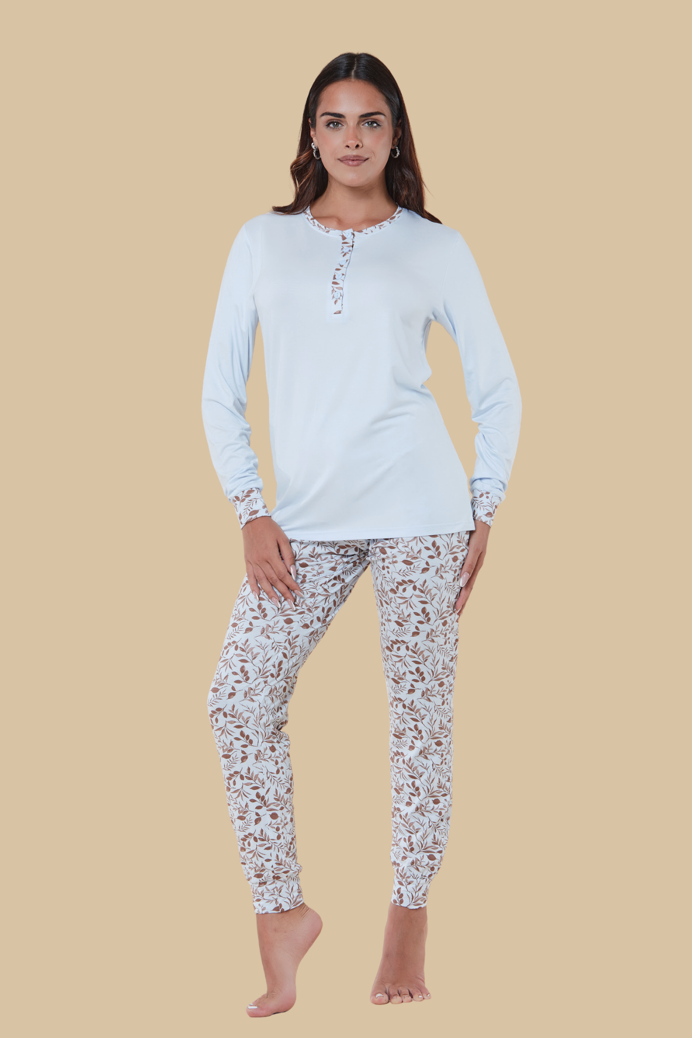 Pigiama da donna in cotone manica lunga