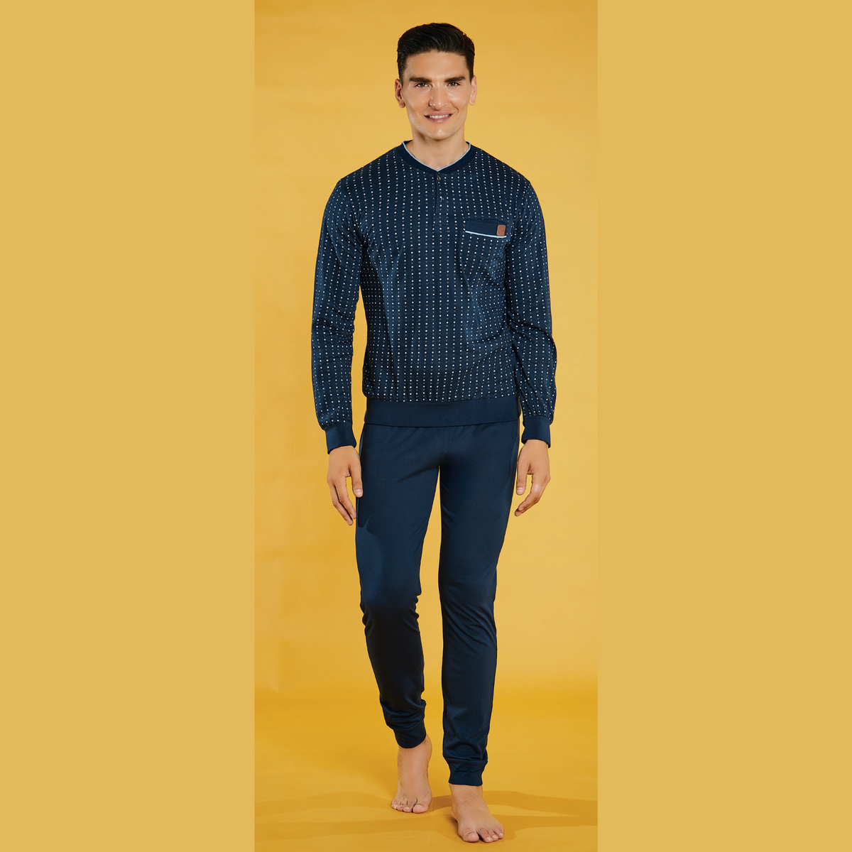Pigiama uomo in cotone, manica lunga - Blu