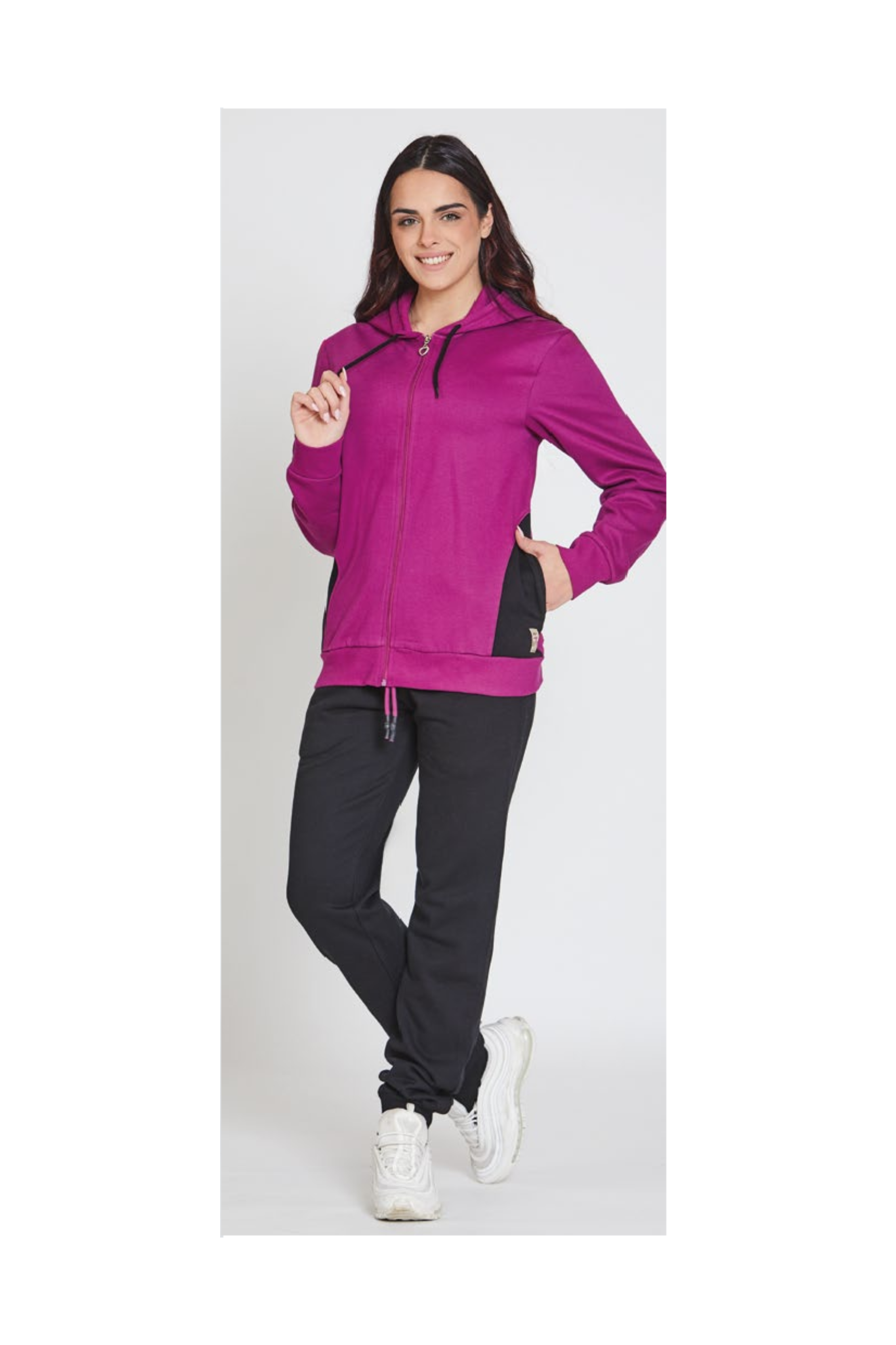 Tuta da donna in felpa full zip con cappuccio