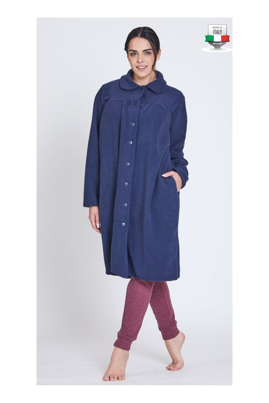 Vestaglia da donna con bottoni in Pile - Made in Italy