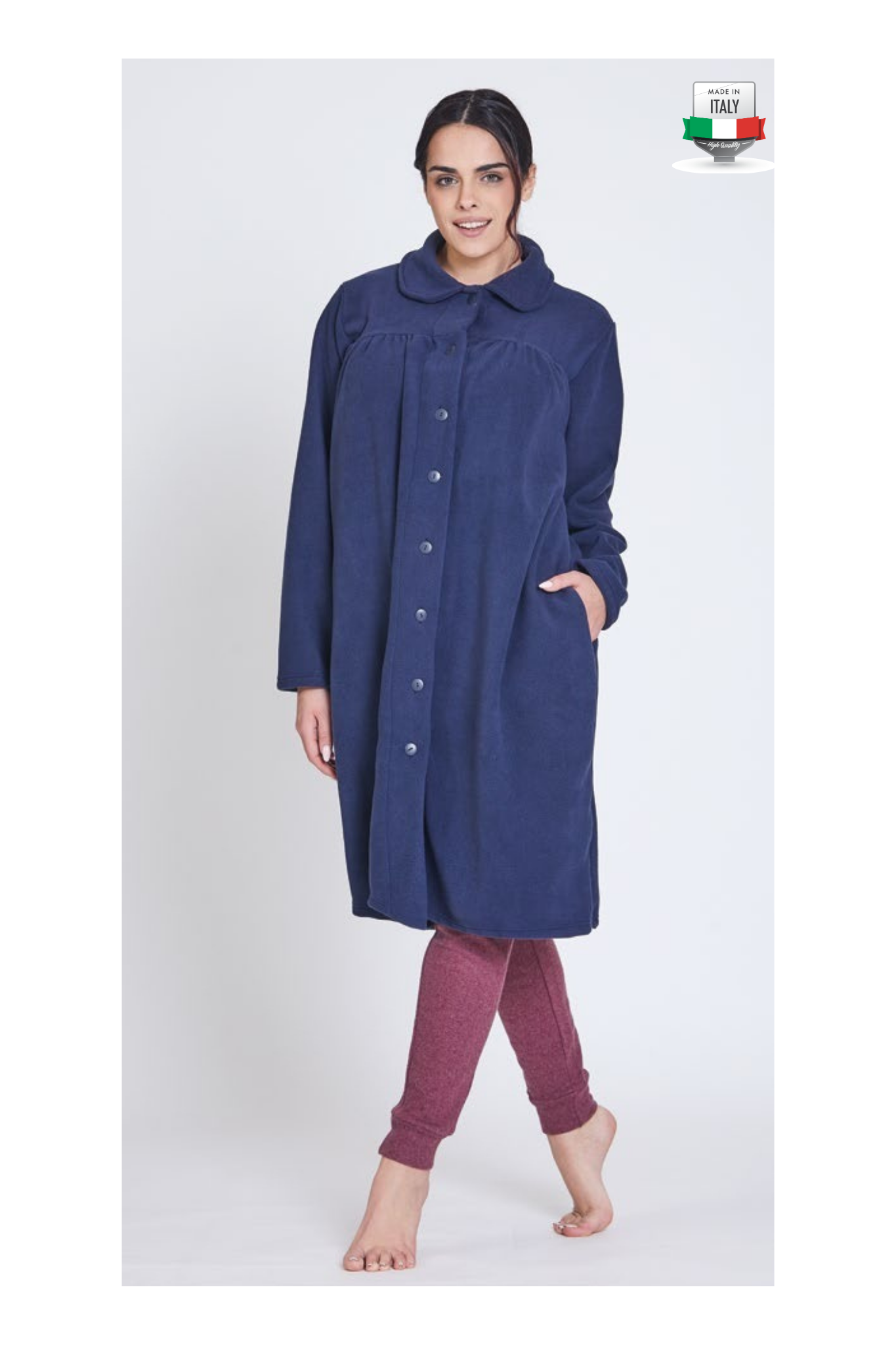 Vestaglia da donna con bottoni in Pile - Made in Italy