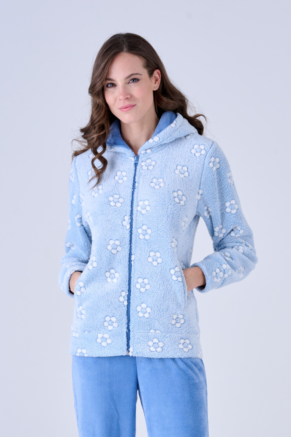 Tuta da donna in coral full zip con cappuccio