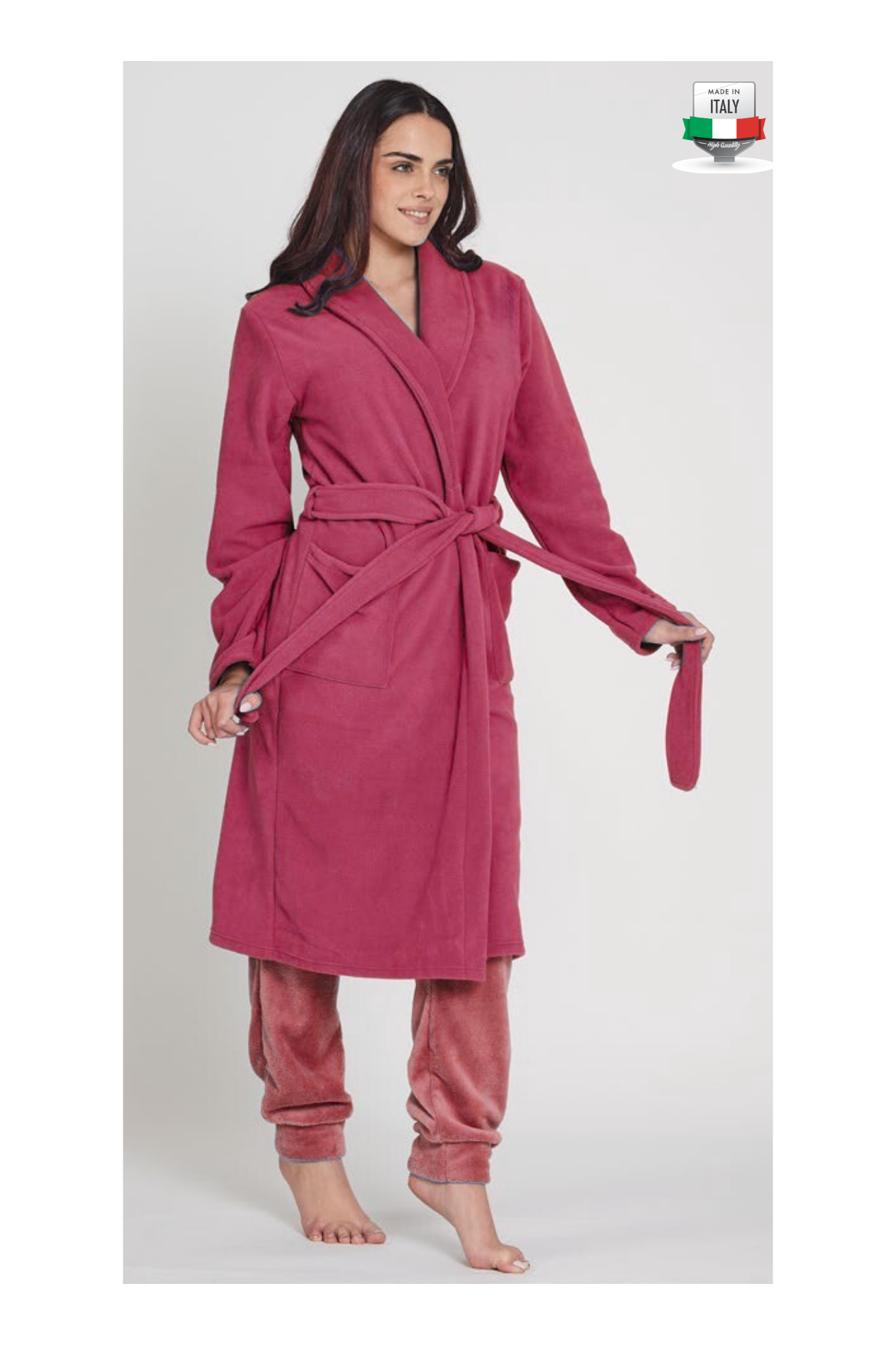 Vestaglia donna lunga in pile Made in Italy con cintura