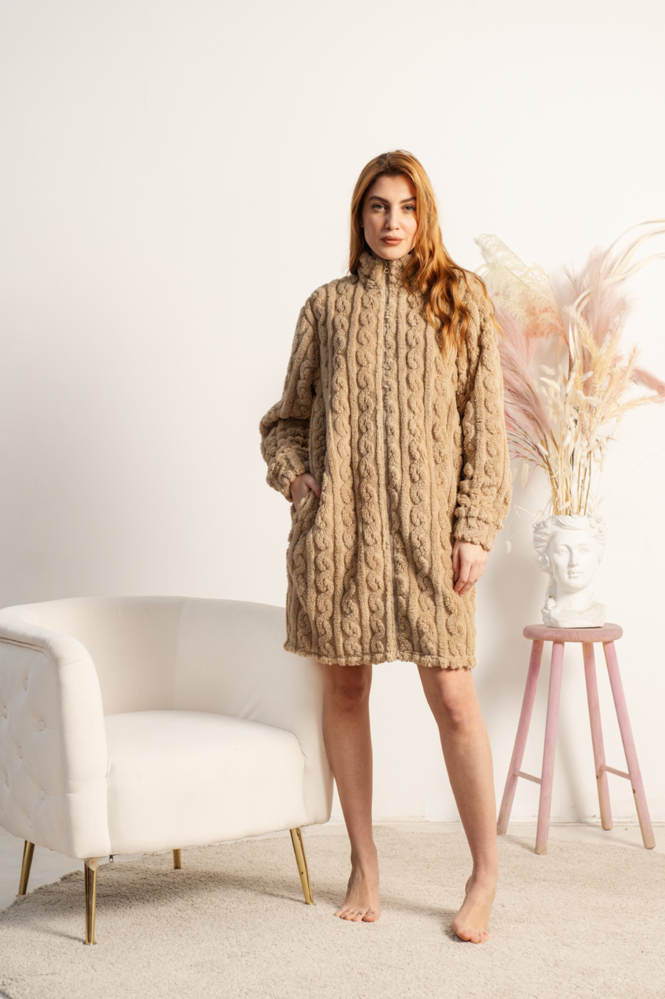 Vestaglia da donna con zip in coral