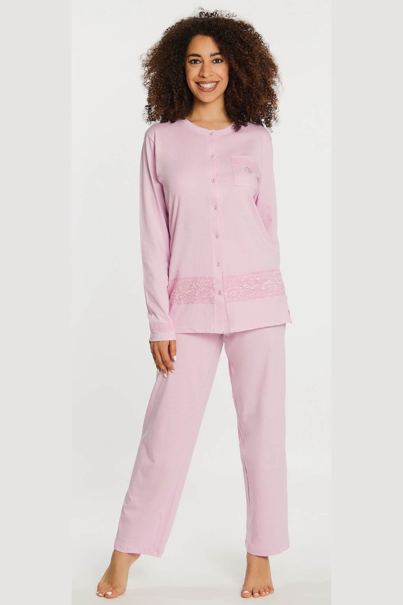 Pigiama donna Manica Lunga, Pantalone Lungo, Abbottonatura frontale