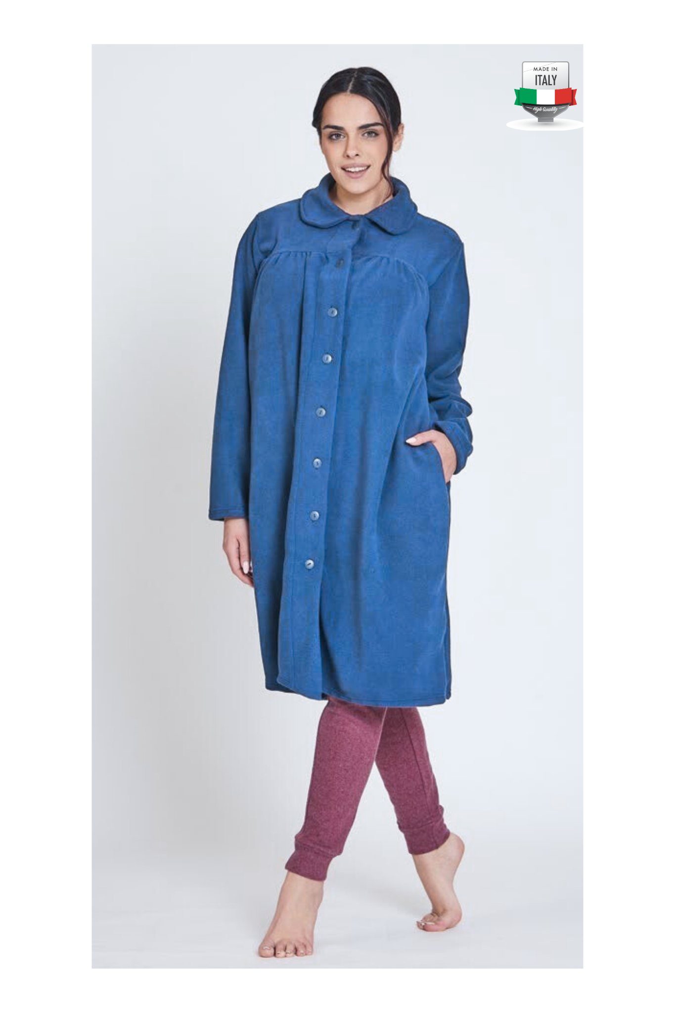 Vestaglia da donna con bottoni in Pile - Made in Italy