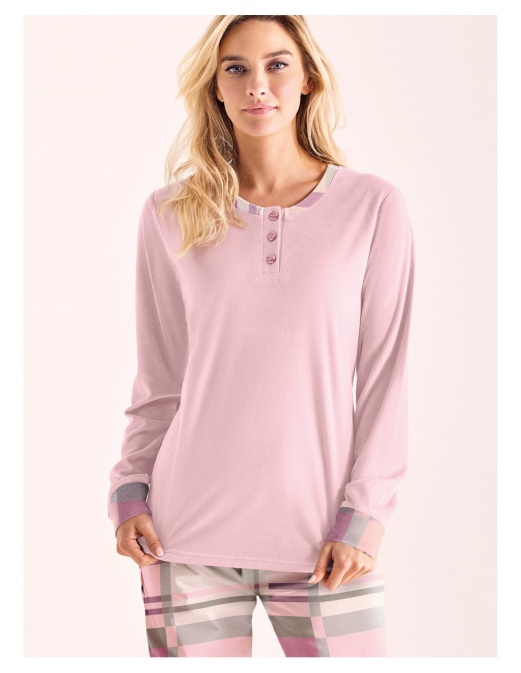 Pigiama serafino, manica lunga, in microcoral. SUPERMADRAS