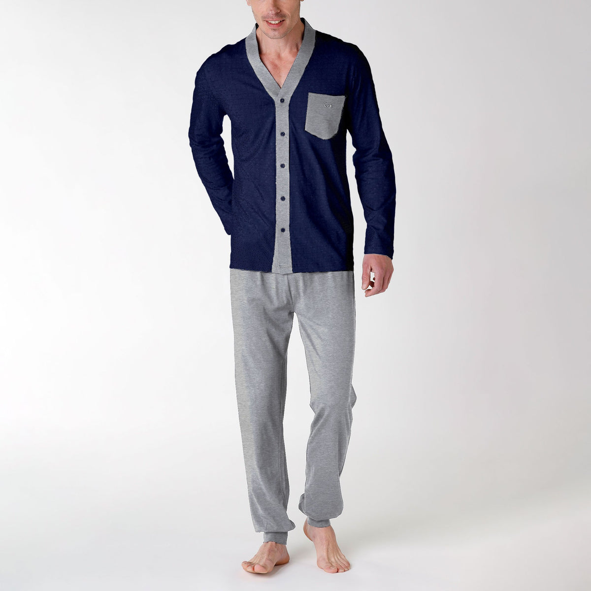Pigiama uomo manica lunga aperto - Blu Navy